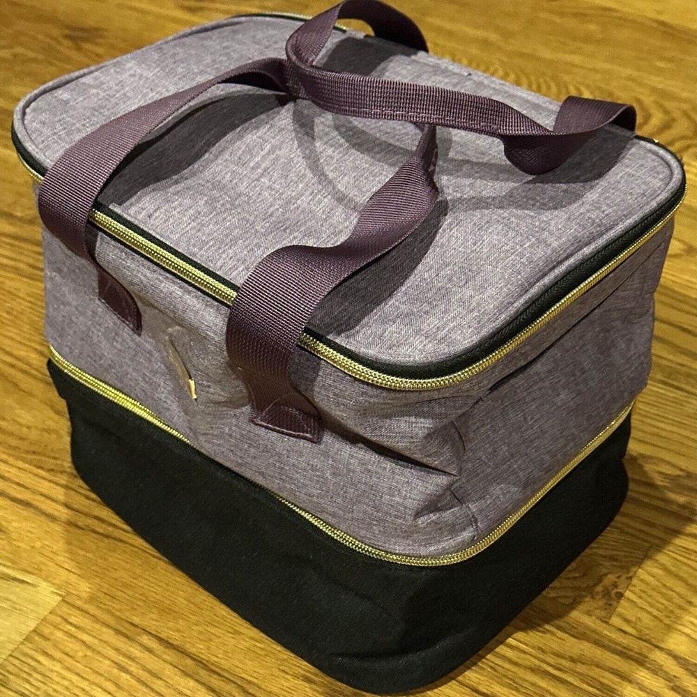 BagMind Purple Nail Polish Organizer, Double Layer Makeup Organizer Storage Bag